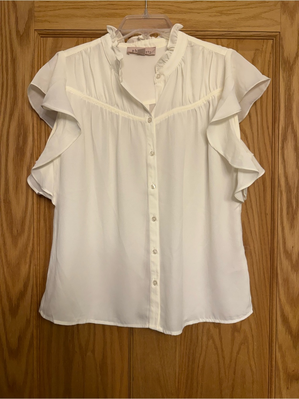 Philosophy Ruffled Sleeve Button-Front Blouse off-White cream size large